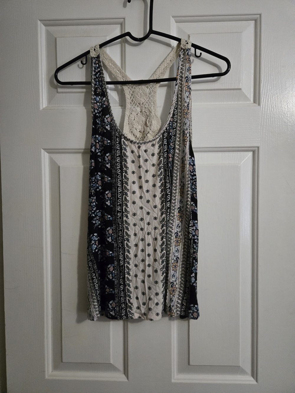 Sweet Rain Cream & Black Boho Lace-Back Tank